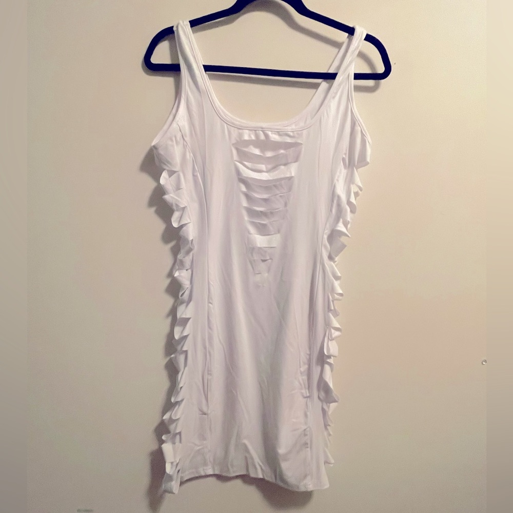 Women’s sexy white torn out mini dress